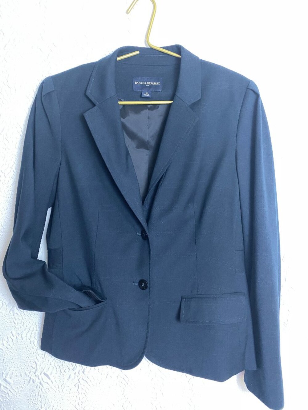 Banana Republic Navy Plaid Peplum Blazer Career Jacket Size 10